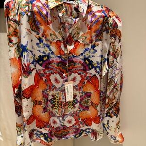 Nigel Curtis NWT Vibrant Butterfly Print Silk Blouse